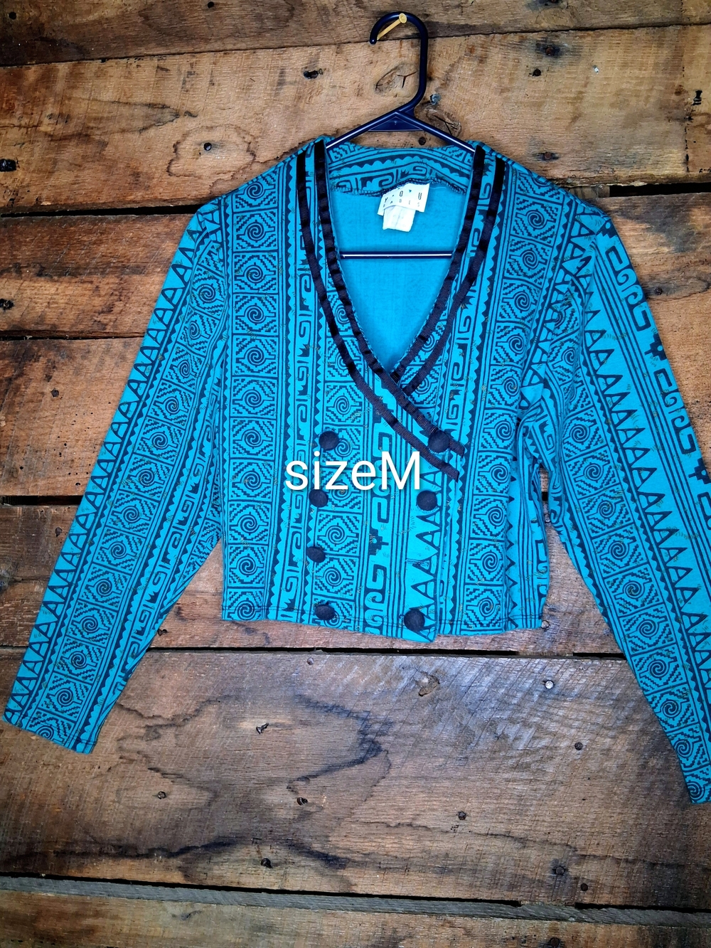 Others Follow Teal & Black Patterned Varsity Jacket